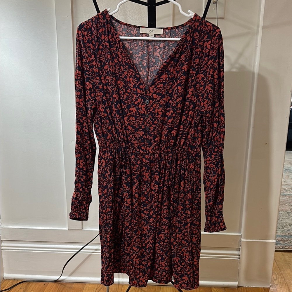 LOFT Red and Blue Bishop Sleeve Sundress